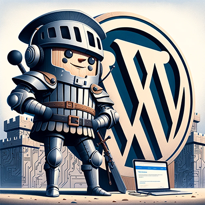 The Web Warden Dressed as a knight with the wordpress logo